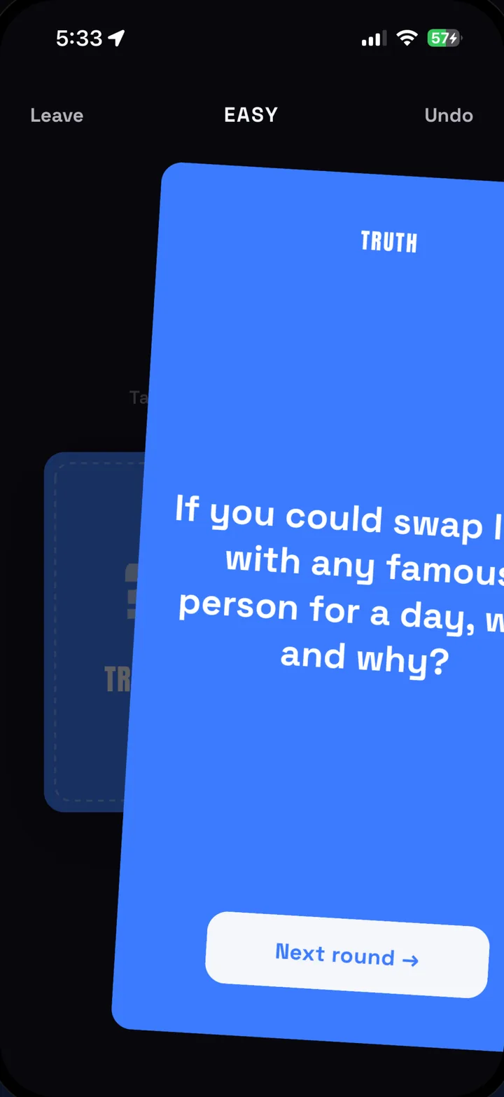 A revealed Truth card with a sample question